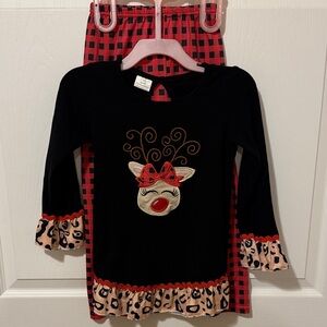 Festive Black and Red Reindeer Kids Long Sleeve Top
